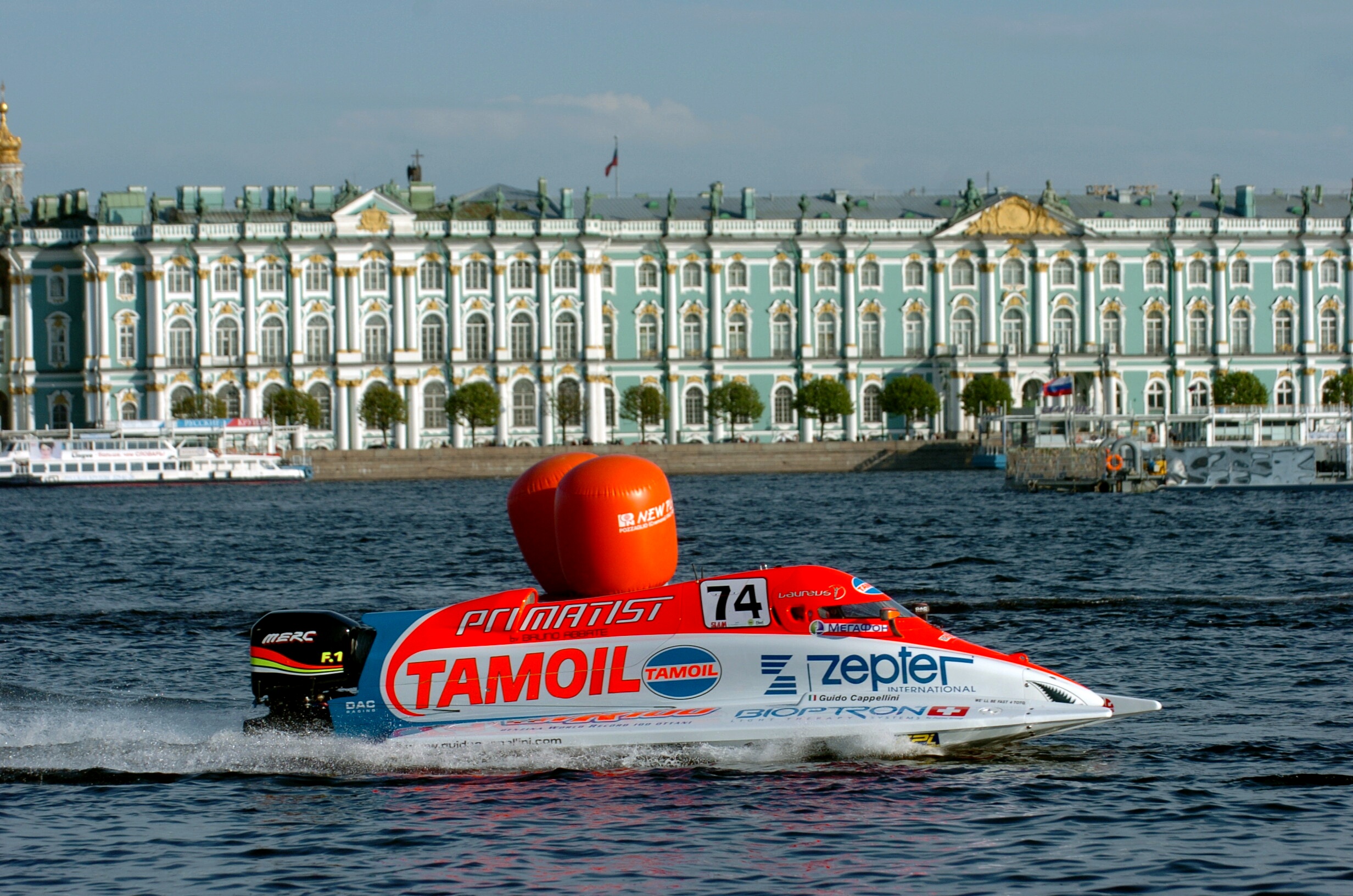 St Peterburg - Russia - 13 June, 2008 - First  free practice for the Russian Grand Prix on Neva River in St Peterburg. In this photo Guido Cappellini of Team Tamoil. This GP is the 4th leg of the UIM F1 Powerboat World Championship 2008. Picture by Vittorio Ubertone/Idea Marketing.