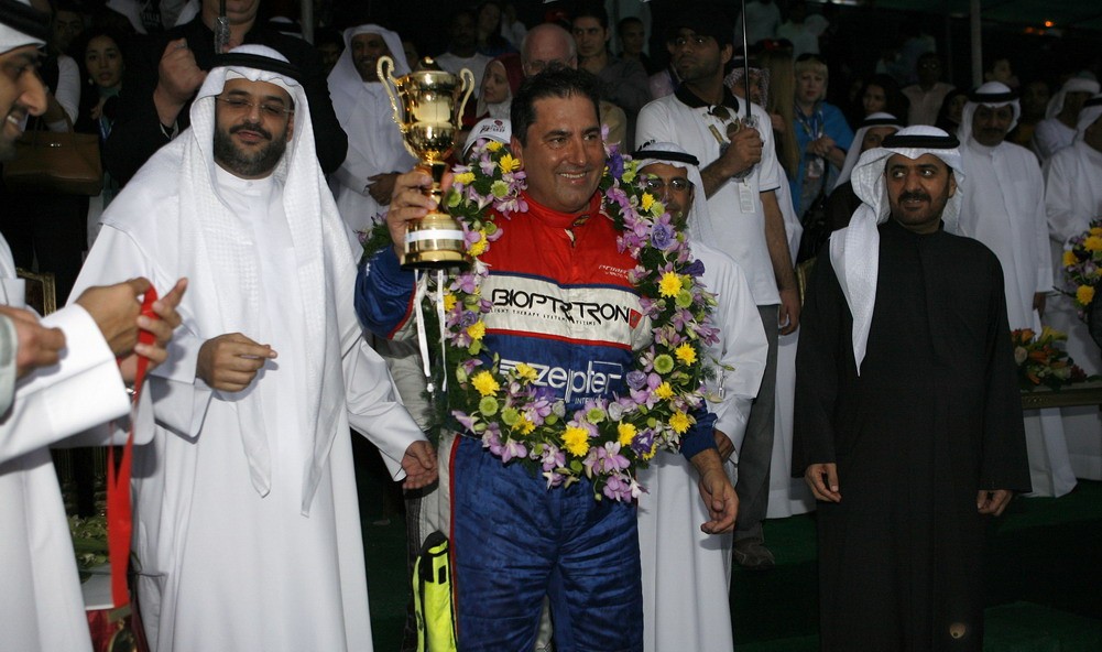 GP OF SHARJAH-111209-The podium for race two of the UIM F1 Powerboat Grand Prix of Sharjah on the Khalid Lagoon, December 11, 2009. From left to right, Sheik Esam Bin Saqar, Crowne Prince Sheik Sultan Bin Mohd Bin Sultan Al Qassmi and the new 2009 World Champion Guido Cappellini of Italy, Picture by Paul Lakatos/Idea Marketing.